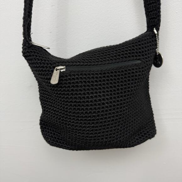 The Sak Original Black Crochet Top Zip Close Shoulder Crossbody Bag Purse - Picture 1 of 7